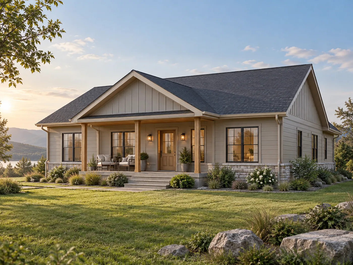 Pitched-roof custom residence concept with a welcoming porch